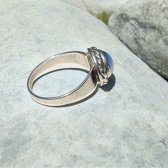 🌺Vintage Sterling Blue Glass Ring - Picture 6 of 10